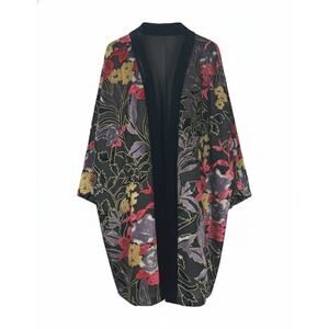 Anthony Richards Women's XXL Whimsigoth Artsy Boho‎ Floral Velvet Burnout Duster